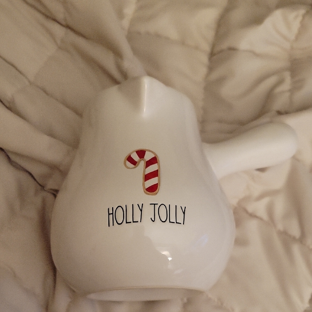 Rae Dunn "Holly Jolly" Cocoa Pot w/Pouring Spout & Handle 6 1/2" × 5"